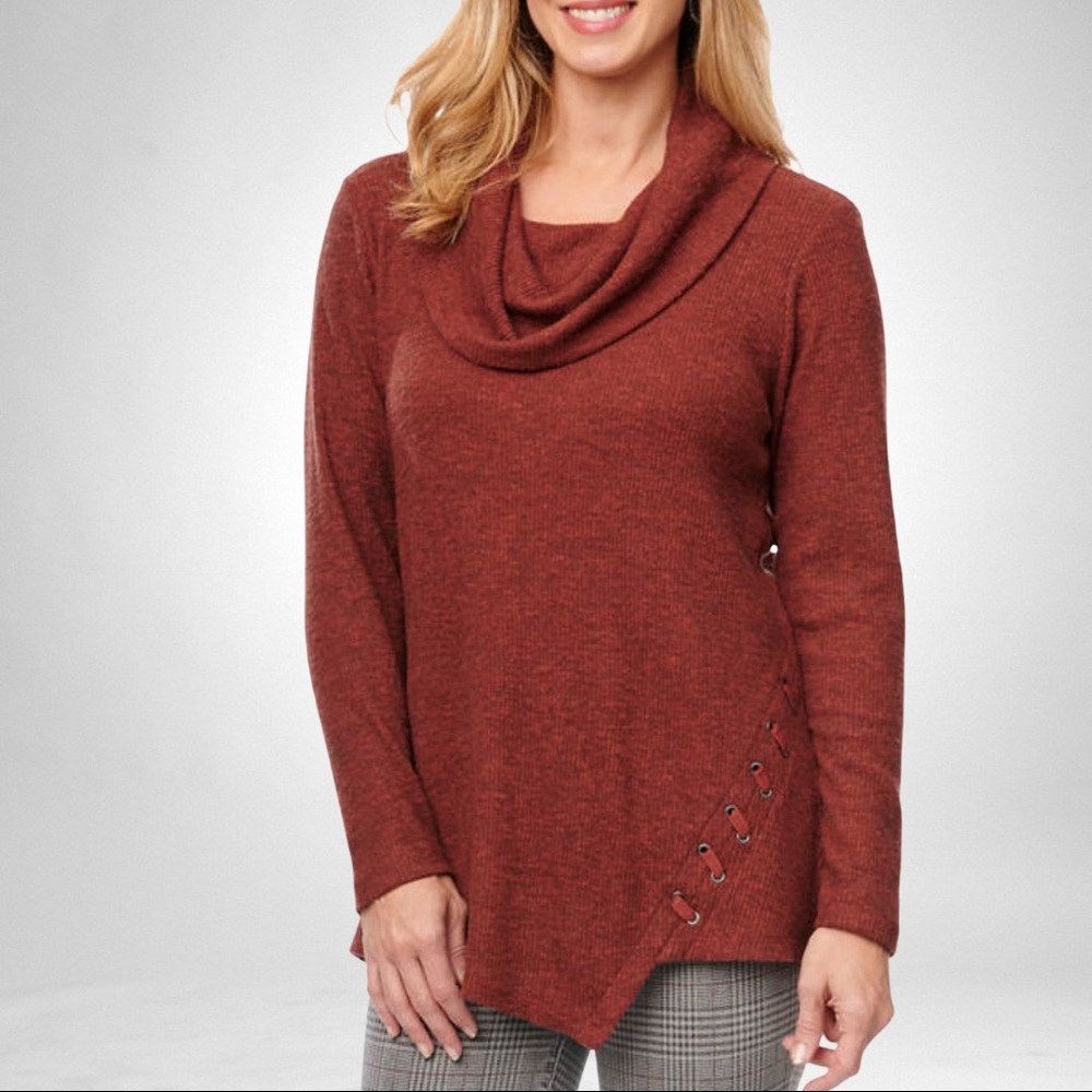 Democracy Red Lace Up Asymmetrical Hem Top